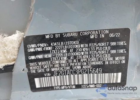 2023 Subaru Crosstrek Premium из США, поврежденный, VIN JF2GTACC3PG215649